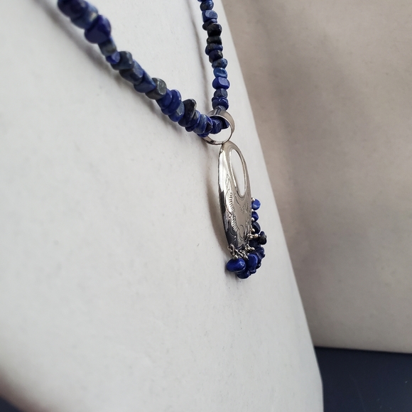 Sterling Silver Lapis Lazuli Gemstone Bead Necklace QT - Picture 8 of 16